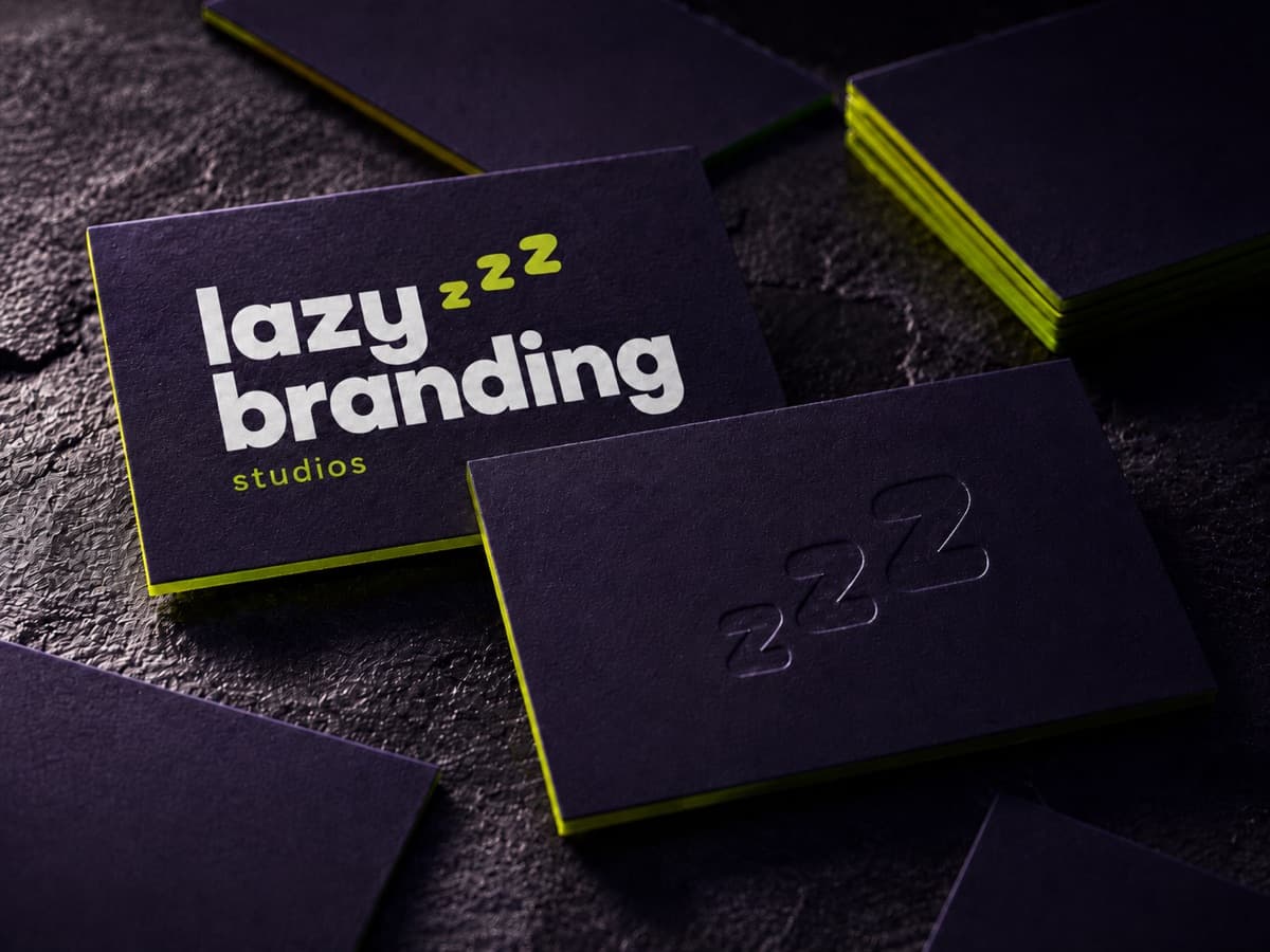 midnight business cards with lime painted edges