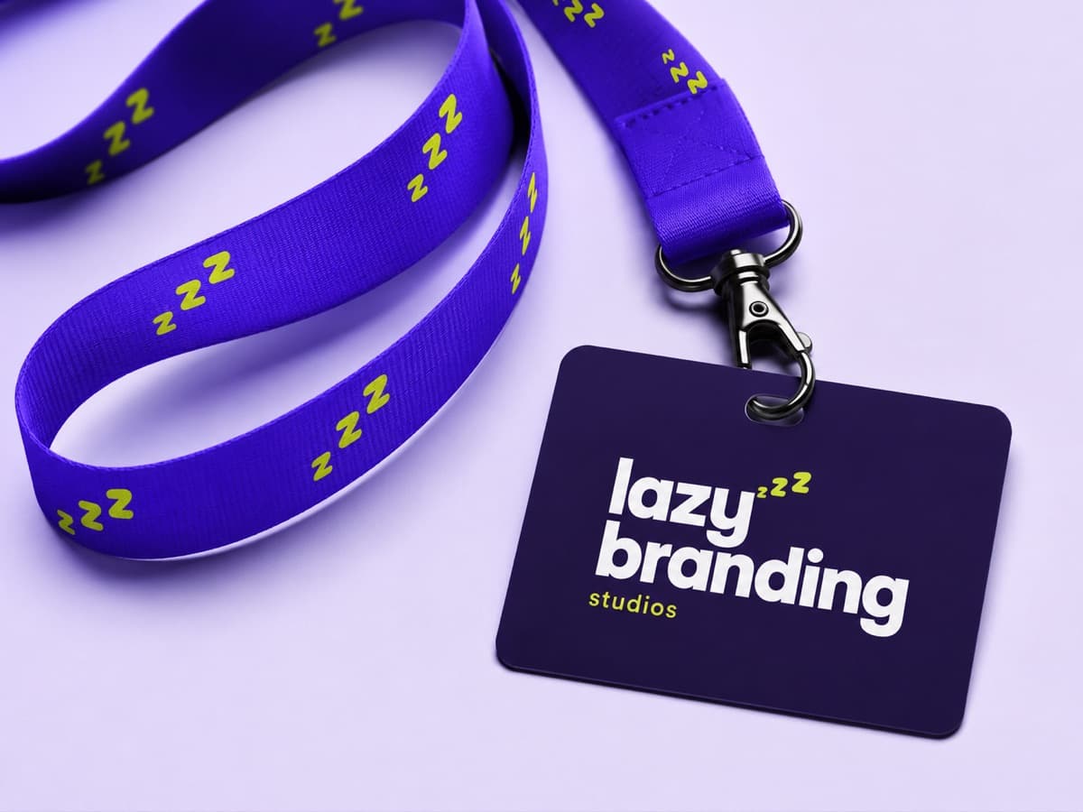 purple lanyard with lime zzz pattern and badge