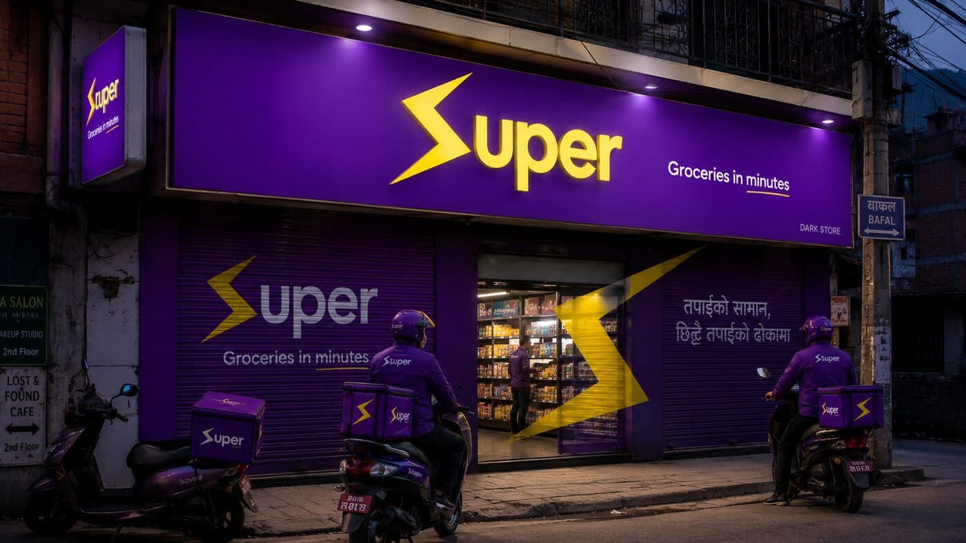 a super darkstore storefront at night